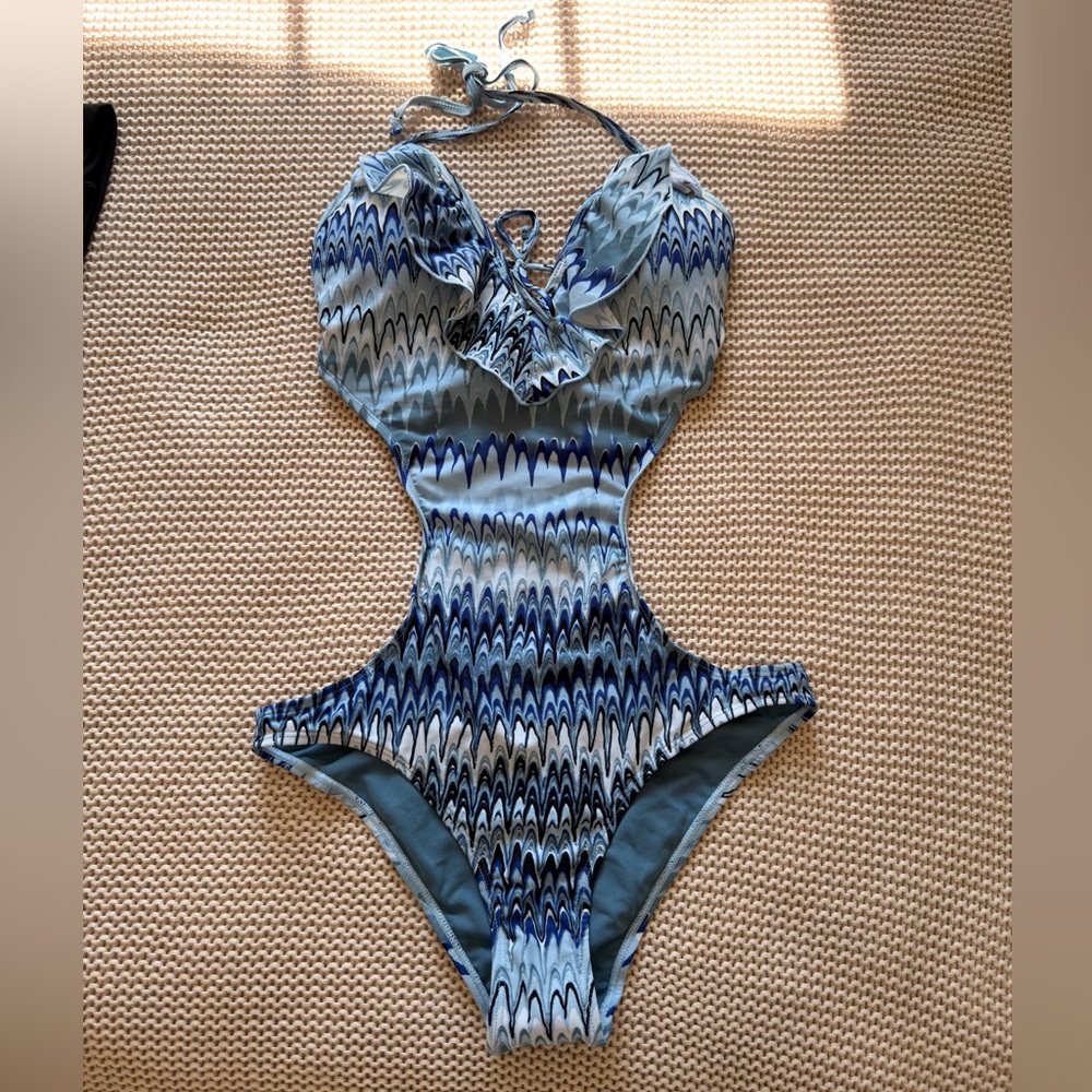 Kensie Blue Wave Cutout One-Piece Swimsuit